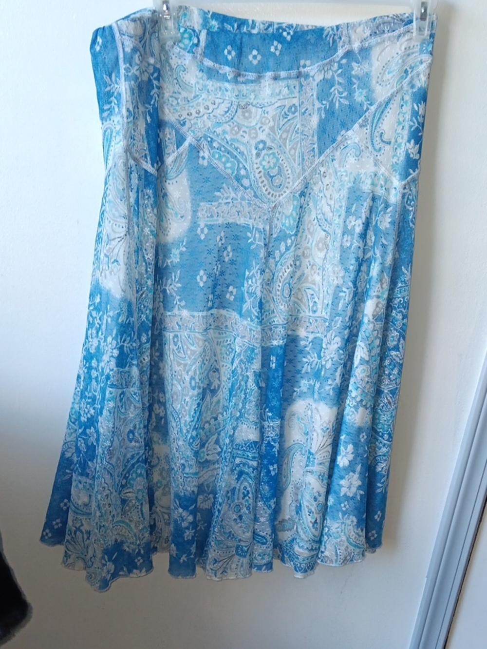 Coldwater Creek Blue and White A-Line Women's Midi Skirt 14